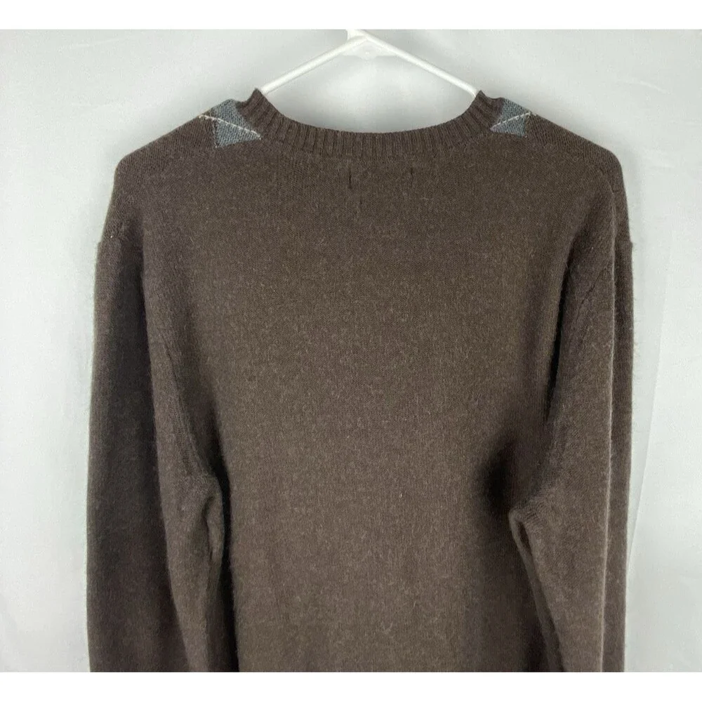 Banana Republic Sweater Mens‎ Large Angora Cotton Cashmere Argyle Brown Luxury